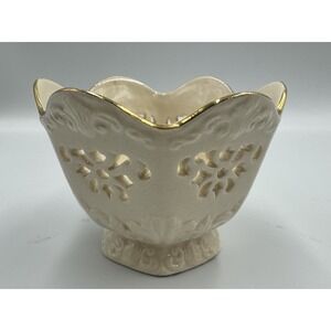 Lenox Floral Pierced Embossed Harps Cream Langtry USA Gold Trim Decorative Bowl
